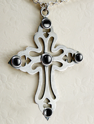 Sterling Silver Large Cross Pendant Necklace with Hematite